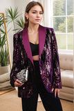 Glitrende Lilla Sjal Revers Pailletter Prom Blazer