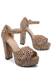 Leopard Print Platform Hæle Sandaler Chunky Pump Bryllup Fest Brude Kjole Sko