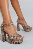 Leopard Print Platform Hæle Sandaler Chunky Pump Bryllup Fest Brude Kjole Sko