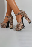 Leopard Print Platform Hæle Sandaler Chunky Pump Bryllup Fest Brude Kjole Sko