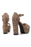 Leopard Print Platform Hæle Sandaler Chunky Pump Bryllup Fest Brude Kjole Sko