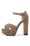 Leopard Print Platform Hæle Sandaler Chunky Pump Bryllup Fest Brude Kjole Sko