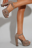 Leopard Print Platform Hæle Sandaler Chunky Pump Bryllup Fest Brude Kjole Sko