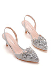 Sort Rhinestone hæl Slingback Sandaler spidse tå Slip On Block hæle