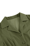 Army Green Notched Revers plisseret 1950'er kjole med lange ærmer