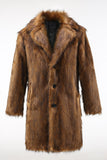 Brun Notched Revers Lang Mænds Shearling Frakke med knapper