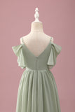 Sage A Line Spaghetti Stropper Chiffon Ruched Junior Brudepigekjole
