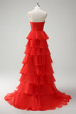 Orange Sweetheart Prinsesse Chiffon Tiered Lang Gallakjole med Slids