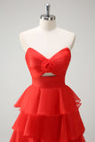 Orange Sweetheart Prinsesse Chiffon Tiered Lang Gallakjole med Slids