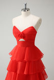 Orange Sweetheart Prinsesse Chiffon Tiered Lang Gallakjole med Slids