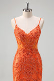 Orange Havfrue Spaghetti Stropper Beaded Lang Gallakjole