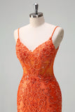 Orange Havfrue Spaghetti Stropper Beaded Lang Gallakjole