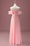 Pink Cold Shoulder A Line Junior Brudepigekjole