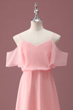 Pink Cold Shoulder A Line Junior Brudepigekjole