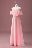 Pink Cold Shoulder A Line Junior Brudepigekjole