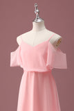Pink Cold Shoulder A Line Junior Brudepigekjole