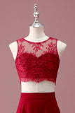 Bordeaux blonder rund hals A Line lang Junior brudepigekjole med crop top
