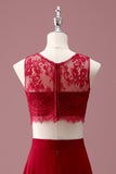 Bordeaux blonder rund hals A Line lang Junior brudepigekjole med crop top