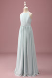 Mint Halter A-linje plisseret lang Junior brudepigekjole