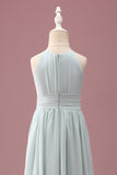 Mint Halter A-linje plisseret lang Junior brudepigekjole