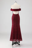Bordeaux blonder havfrue Off The Shoulder formel kjole