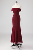 Bordeaux blonder havfrue Off The Shoulder formel kjole