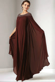 Bordeaux Chiffon rund hals Beaded lang mor til bruden kjole med Wrap