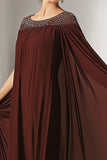 Bordeaux Chiffon rund hals Beaded lang mor til bruden kjole med Wrap