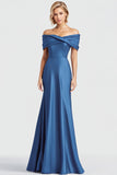 Blå havfrue Ruched Off the Shoulder Satin Lang formel kjole