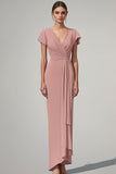 V-hals Havfrue Pink Chiffon Lang Mor Til Brud Kjole