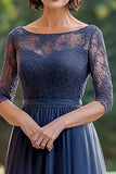 Elegant Navy Lace A Line Mother of The Bride kjole med 3/4 ærmer