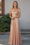 Elegant Champagne Sweetheart Lang Ruched Mor Til Brud Kjole