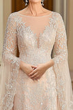 Elegant Beige A Line Flager Sleeve Mor Of Bride Kjole Med Blonder Appliques