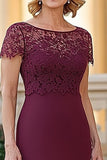 Elegant Burgundy Bodycon Blonder Appliques Mor Til Brud Kjole Med Slids