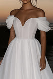 Elegant elfenben Off the Shoulder Organza A-line lang brudekjole