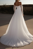 Organza Sweetheart Elfenben A Line brudekjole med lange ærmer