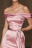 Blush Off the Shoulder Havfrue Satin Lang Militær Boldkjole