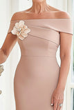 Off the Shoulder Satin Blush Kjole til brudens mor med 3D blomst