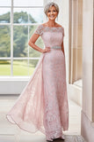 Elegant Blush Off the Shoulder Column Lace Lang Mor af Bruden med Rhinestone