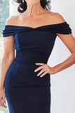 Navy Off The Shoulder Chiffon Sheath Mor til Bruden Kjole