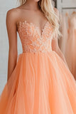 Orange Prinsesse Sweetheart Lace Applique Tyl Lang Gallakjole