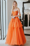 Orange Prinsesse Sweetheart Lagdelt Blonde Lang Gallakjole