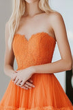 Orange Prinsesse Sweetheart Lagdelt Blonde Lang Gallakjole