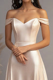 Elegant Champagne A-linje Off the Shoulder Satin Lang Gallakjole