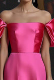 Elegant Fuchsia A Line Off The Shoulder Gala Kjole