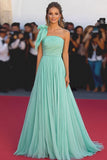 Mint A Line One Shoulder Chiffon Gala Kjole