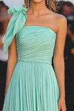 Mint A Line One Shoulder Chiffon Gala Kjole