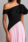 Sort & Pink Crepe A Line One Shoulder Gala Kjole