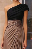 Brun Crepe Skede Ruched One Shoulder Gala Kjole