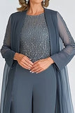 Elegant Twilight 2-delt Scoop Chiffon ankel-lang mor til bruden jakkesæt med lange ærmer